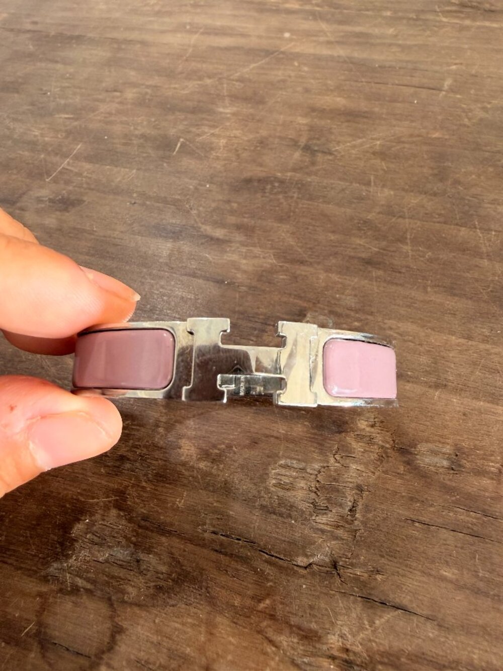 Hermès Clic H Bracelet PM Blush Pink Enamel Palladium New